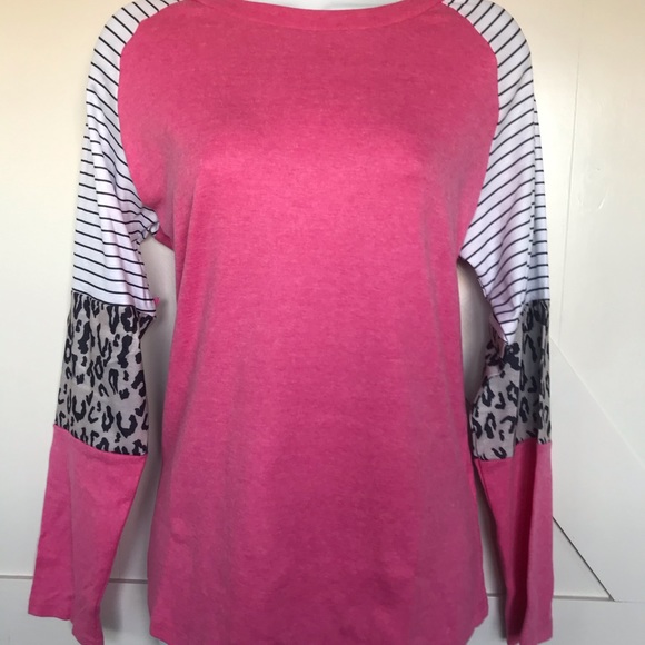 Pink leopard striped long sleeve top - Picture 6 of 6
